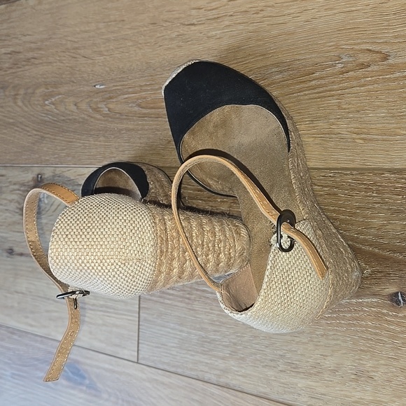 Black and Tan Espadrille Wedge Sandals 6.5 Women Sandals - Picture 6 of 15